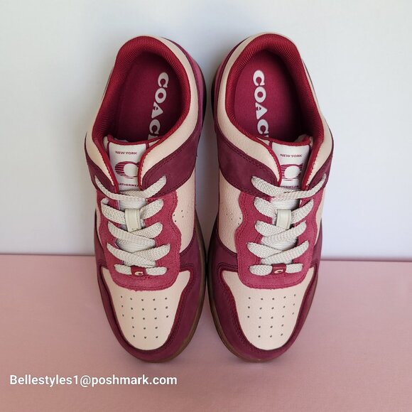 COACH Low Top Leather and Suede Sneakers C201- Pink color-Women’s US Size 9.5B ⭐ - Picture 12 of 16